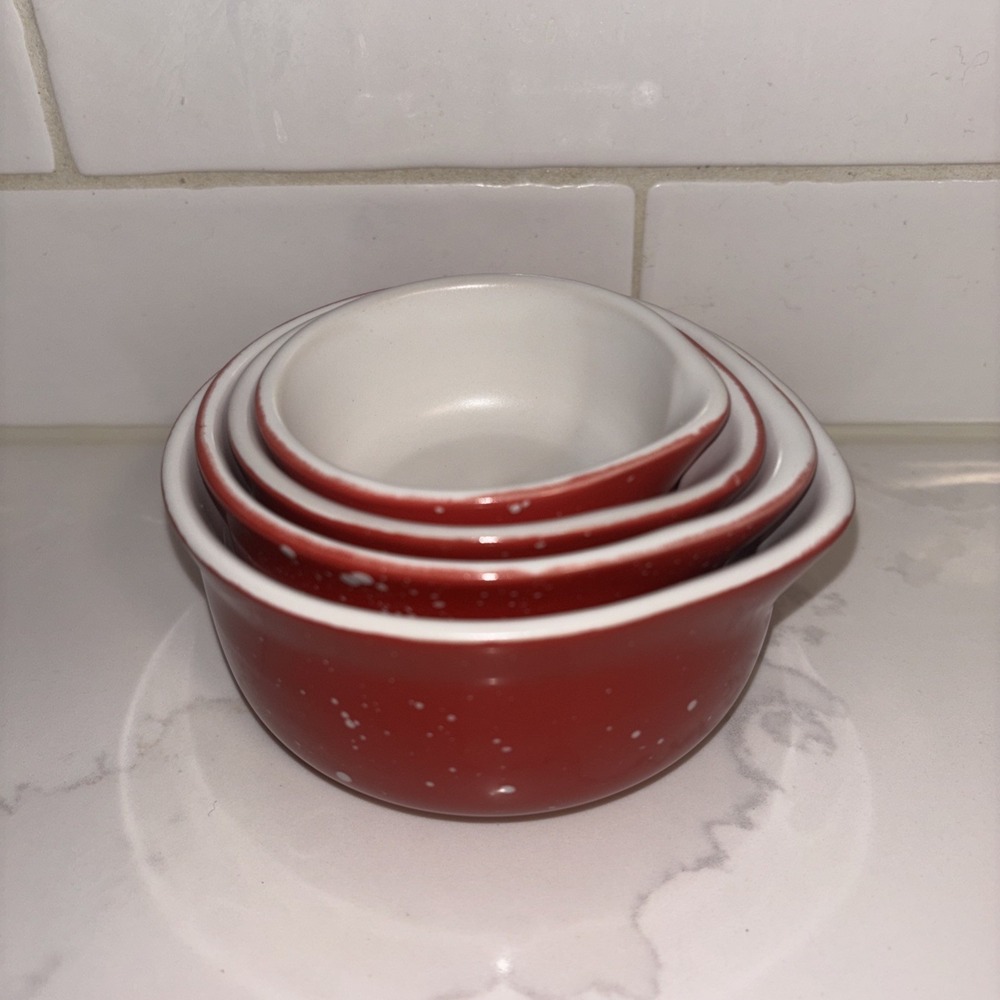 Sleigh Bell Bistro Measuring Cups Red Stackable 1c, 1/2c 1/3c 1/4c Set of 4
